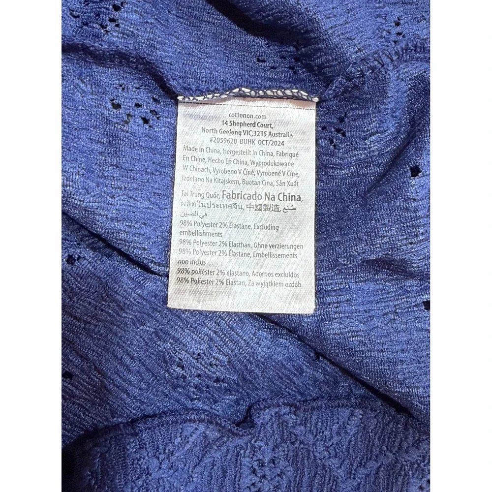 Cotton On Pointelle Tie Front Top Womens Small Navy Blue‎ Long Sleeve Fairycore